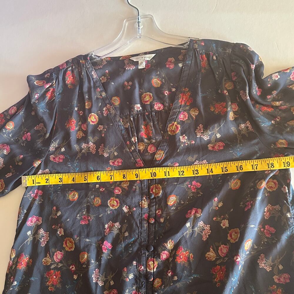 Lucky Brand Modal Button Top Womens Medium Dusty Blue Floral V-Neck Boho Blouse - Picture 9 of 10